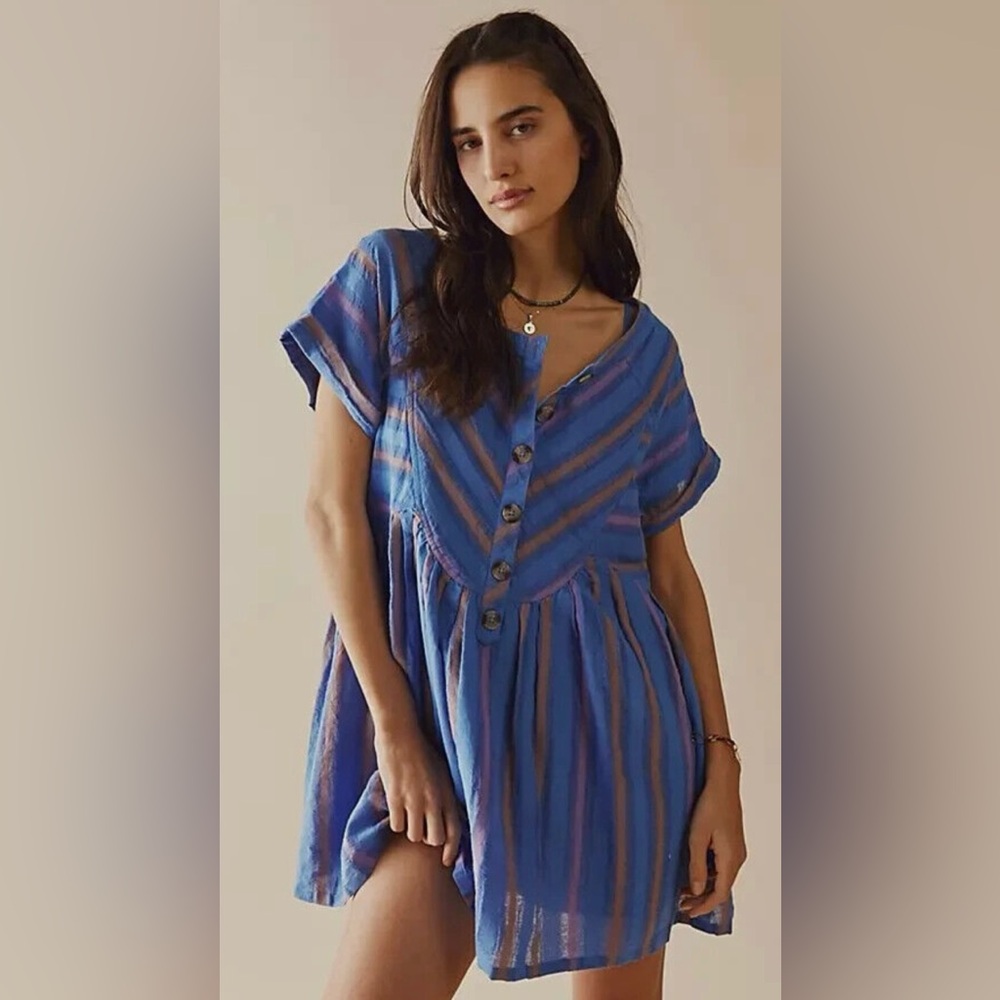 Free People Striped Blue and Brown Dress